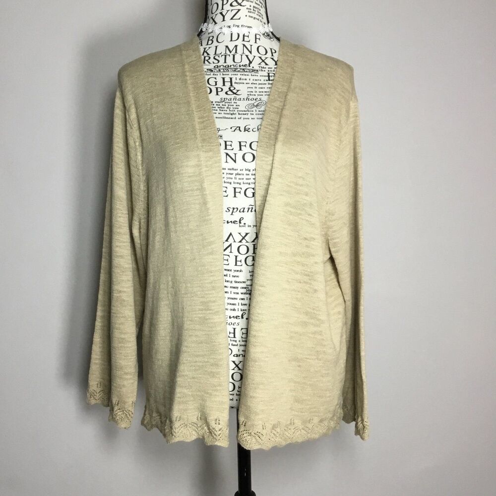 Cream crochet edge knit cardigan open front cottagecore grannycore fairycore XL